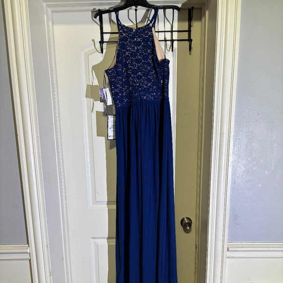 Nightway Women's Blue Lace Solid Sleeveless Halter Full-Length Dress NWT - Picture 10 of 10